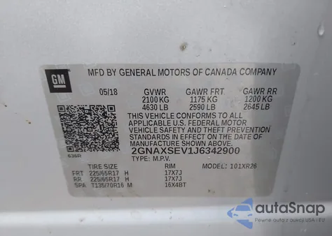 2018 Chevrolet Equinox Lt from USA, damaged, VIN 2GNAXSEV1J6342900